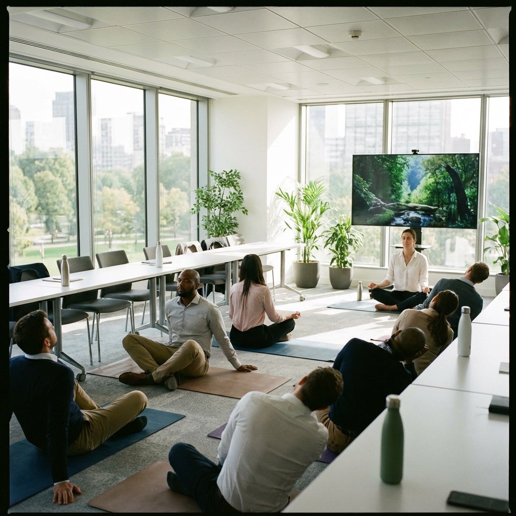 Aula de yoga corporativa